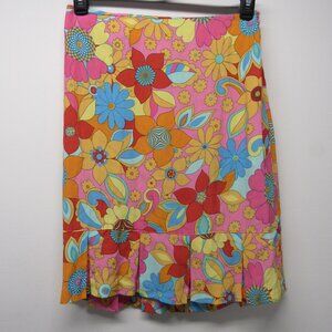 Vtg Toto N Ko Straight Pleat Hem Knee Length Skirt sz 4 Psychedelic Mod Floral